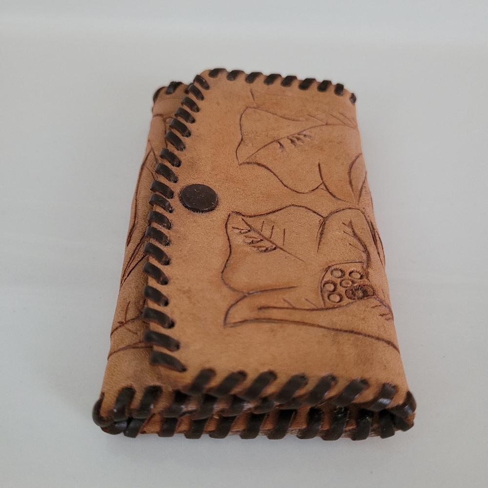 Key Wallet Vintage (Est60s / 70s) Tooled Leather Built In Key Hooks Snap Closure - Picture 6 of 16